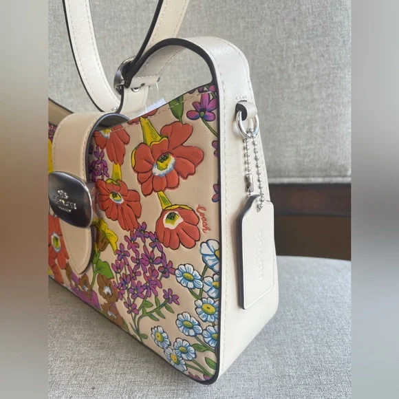 NWT！COACH ELIZA SHOULDER BAG WITH FLORAL PRINT (COACH CR161)SILVER/IVORY MULTI
